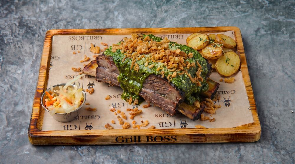 Beef ribs in chimichurri sauce